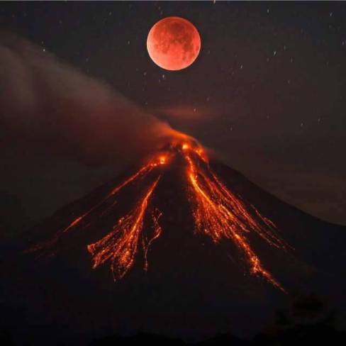 Red Moon and Volcano