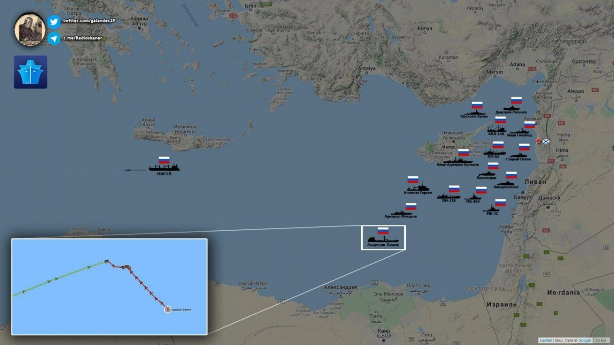 15 Russian ships off the coast of Syria and Cyprus in the eastern Mediterranean